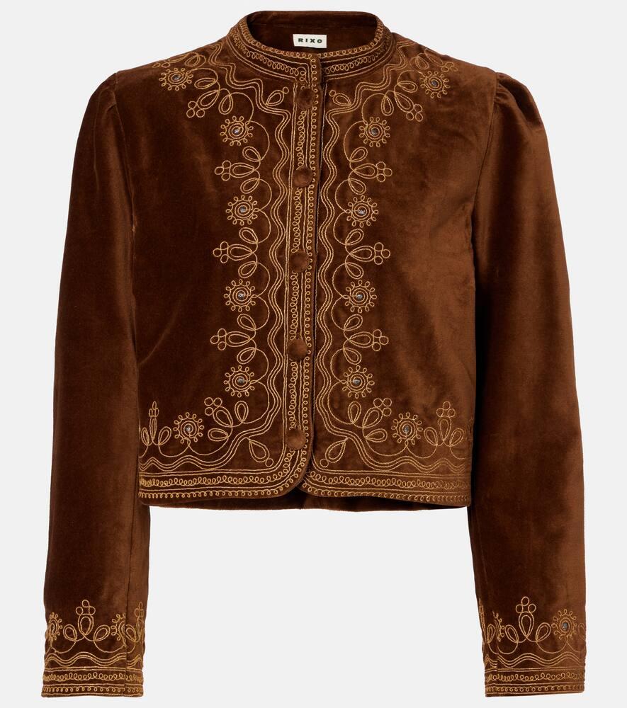 rixo denver embroidered cotton velvet jacket