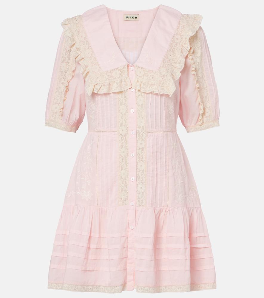 rixo dove embroidered cotton voile minidress