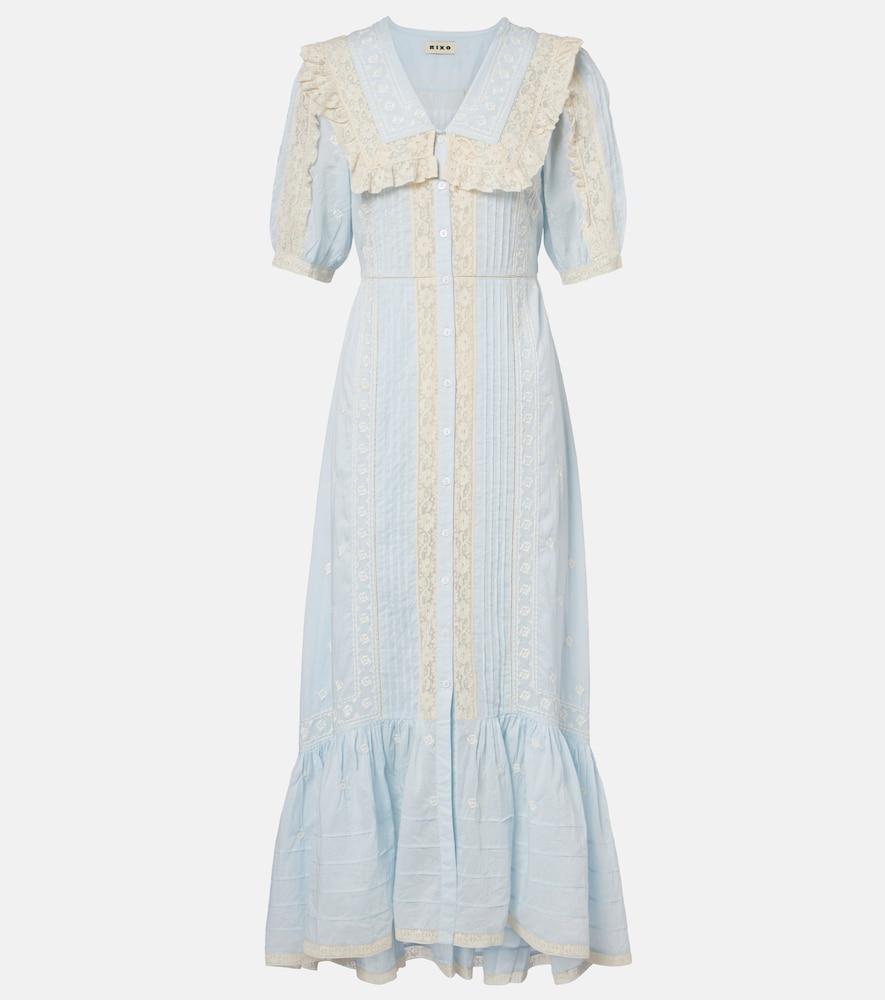 rixo edina embroidered cotton midi dress