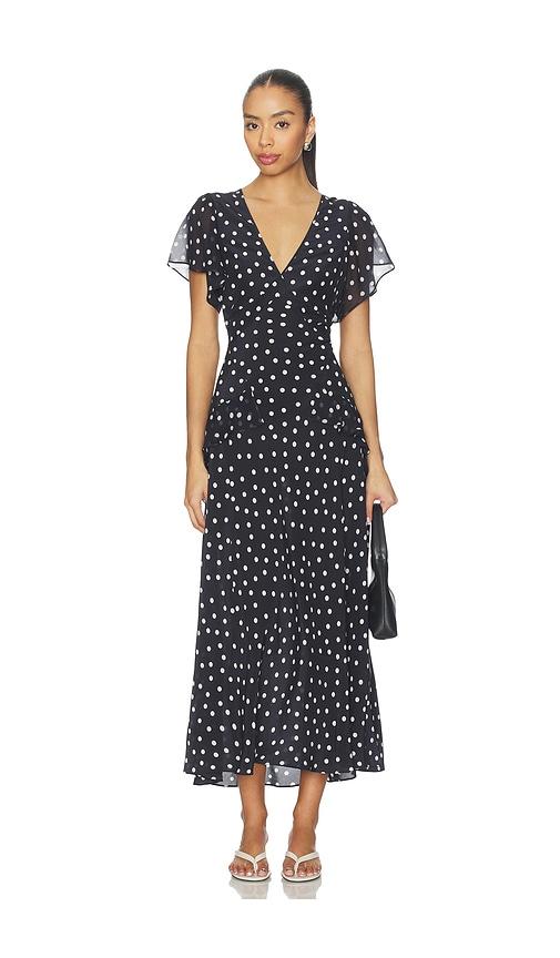 rixo evie dress in navy.