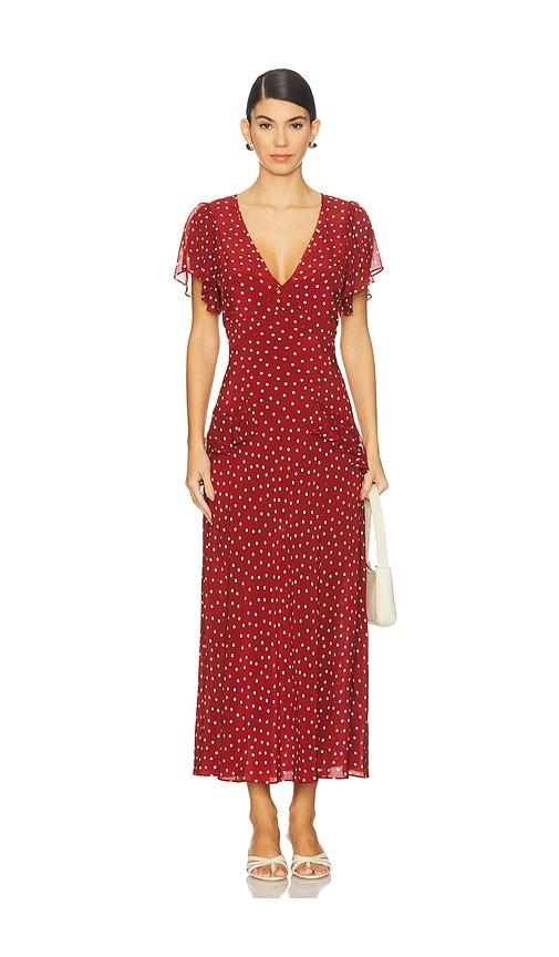 rixo evie dress in red.