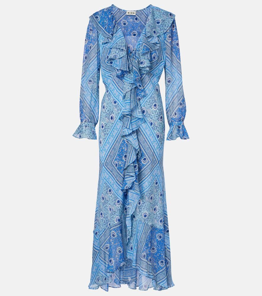 rixo gracye ruffled silk maxi dress
