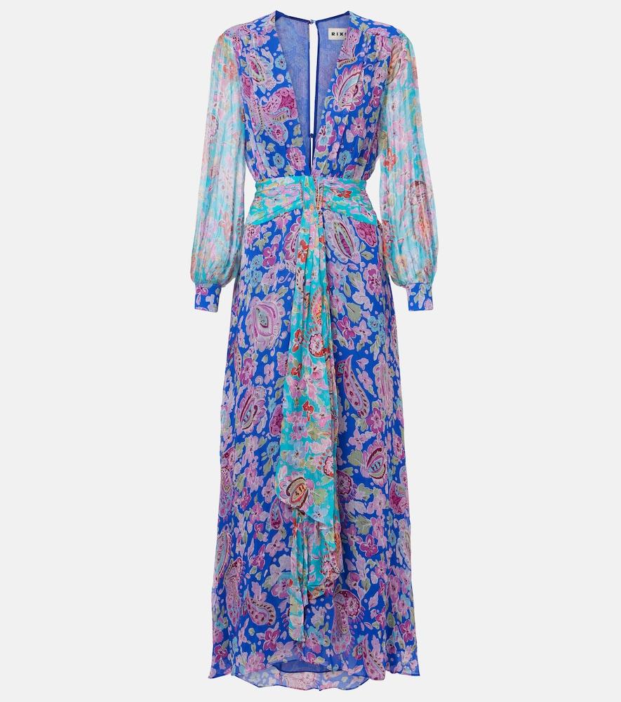 rixo meera floral gathered chiffon maxi dress