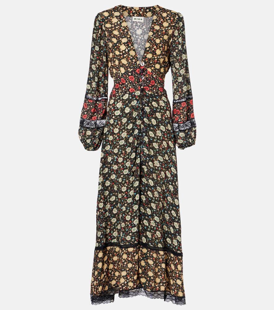 rixo raven printed crêpe de chine midi dress