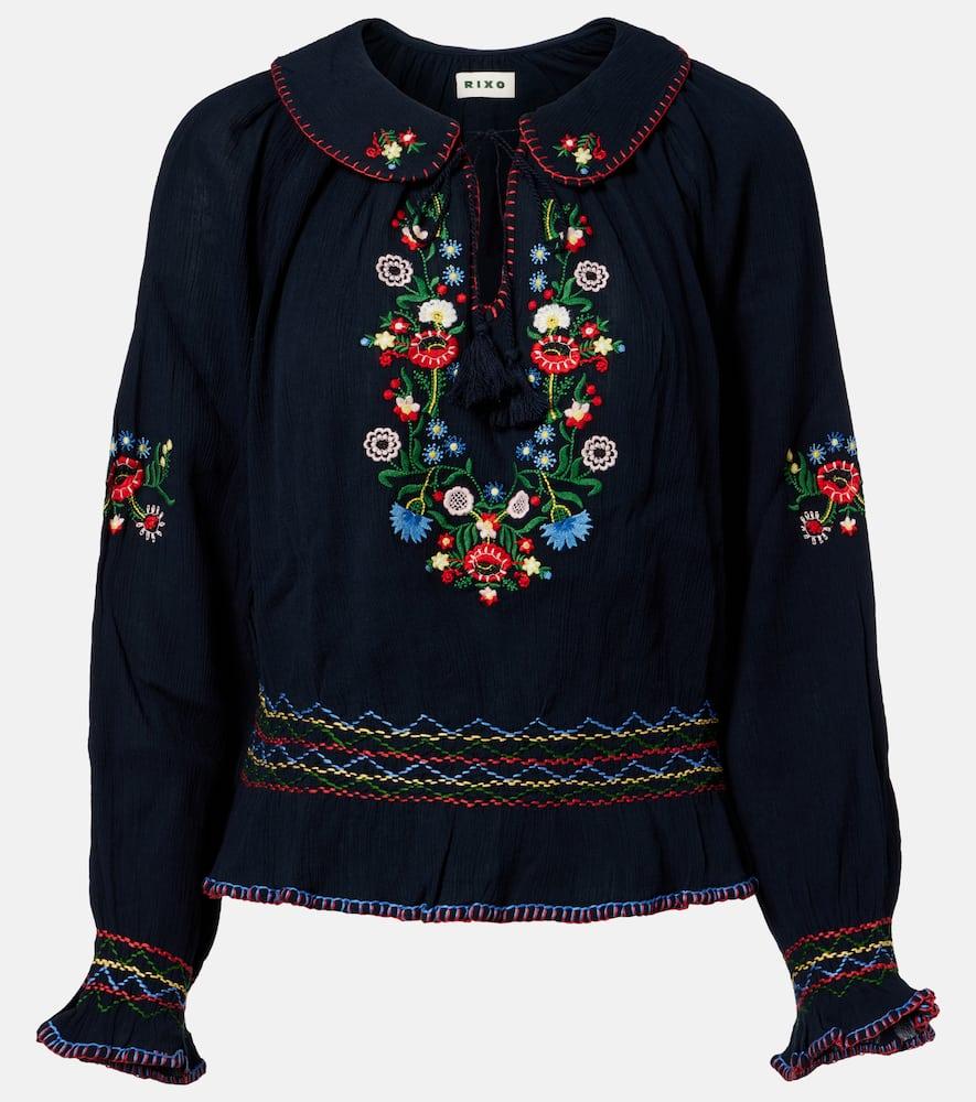 rixo sofira embroidered cotton top