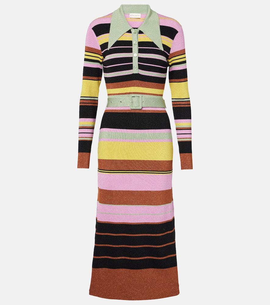 rixo striped metallic midi dress