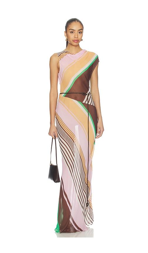 roame. capri maxi dress in pink,brown.