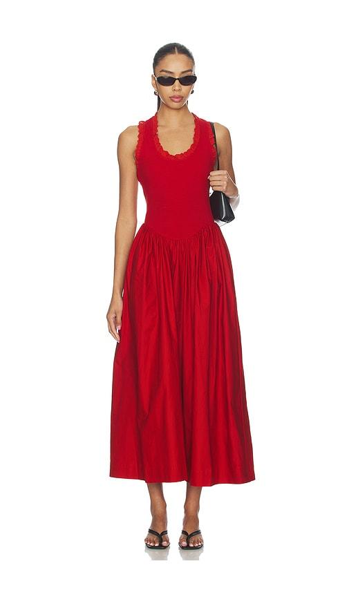 roame. lucy rib maxi dress in red.