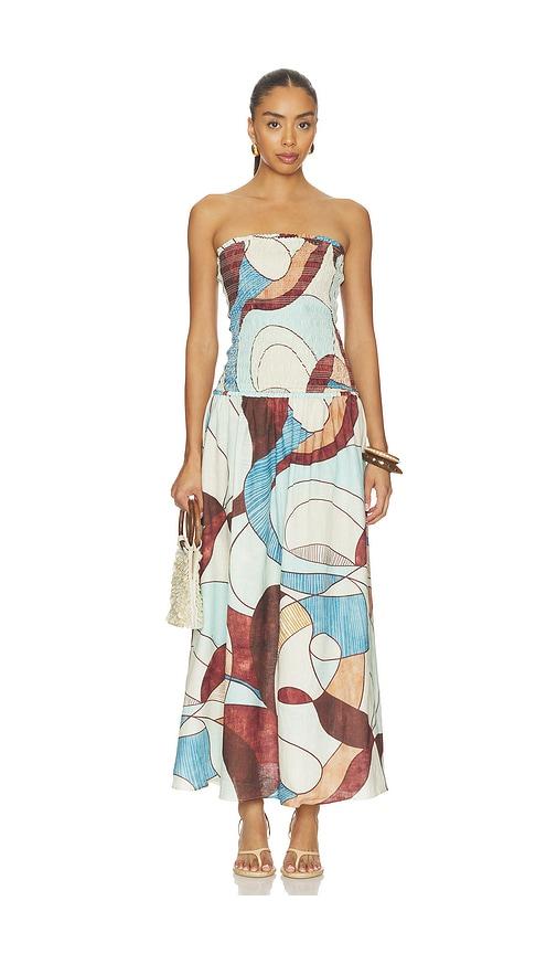 roame. millie maxi dress in baby blue,brown.