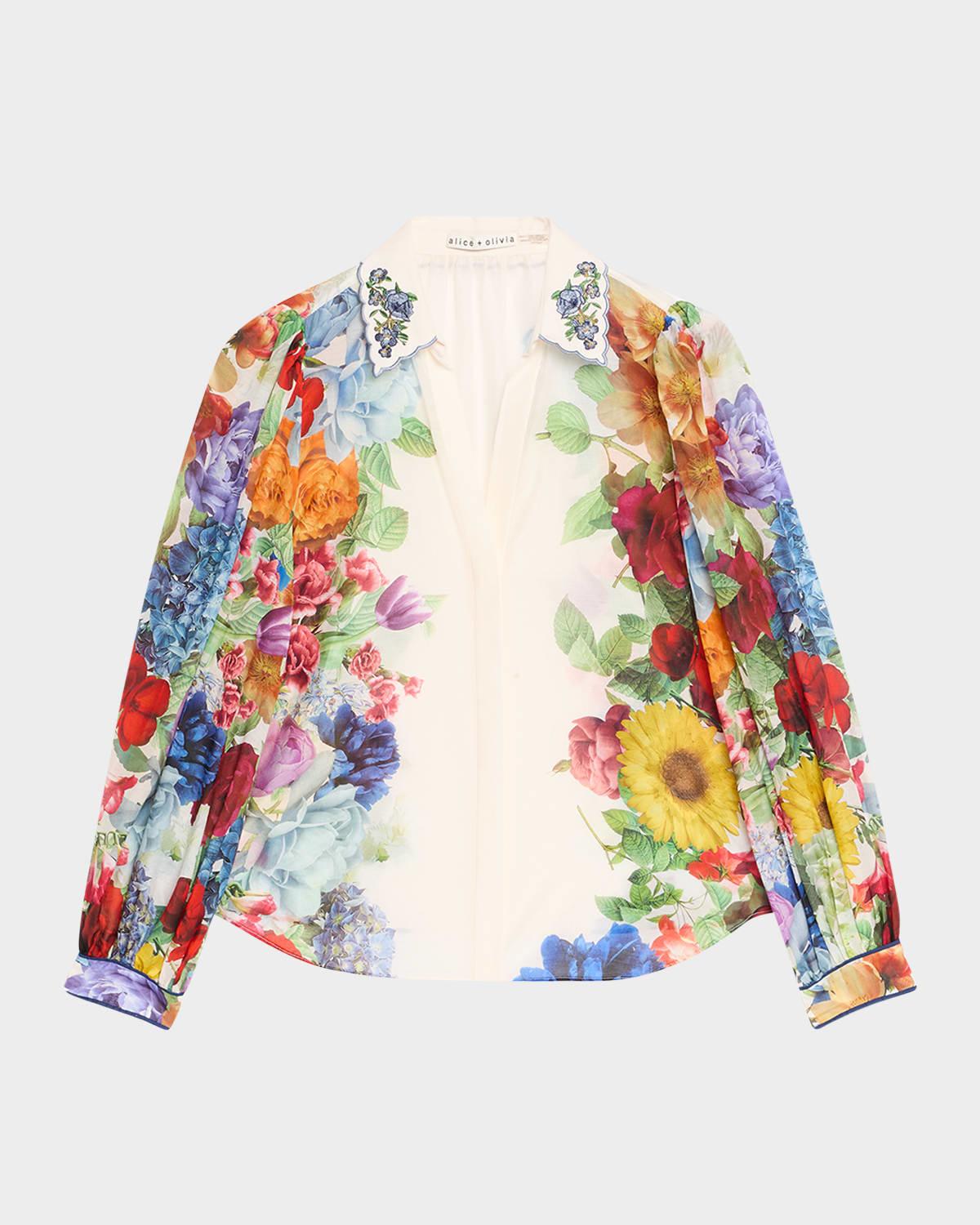 roanne floral button-front blouse