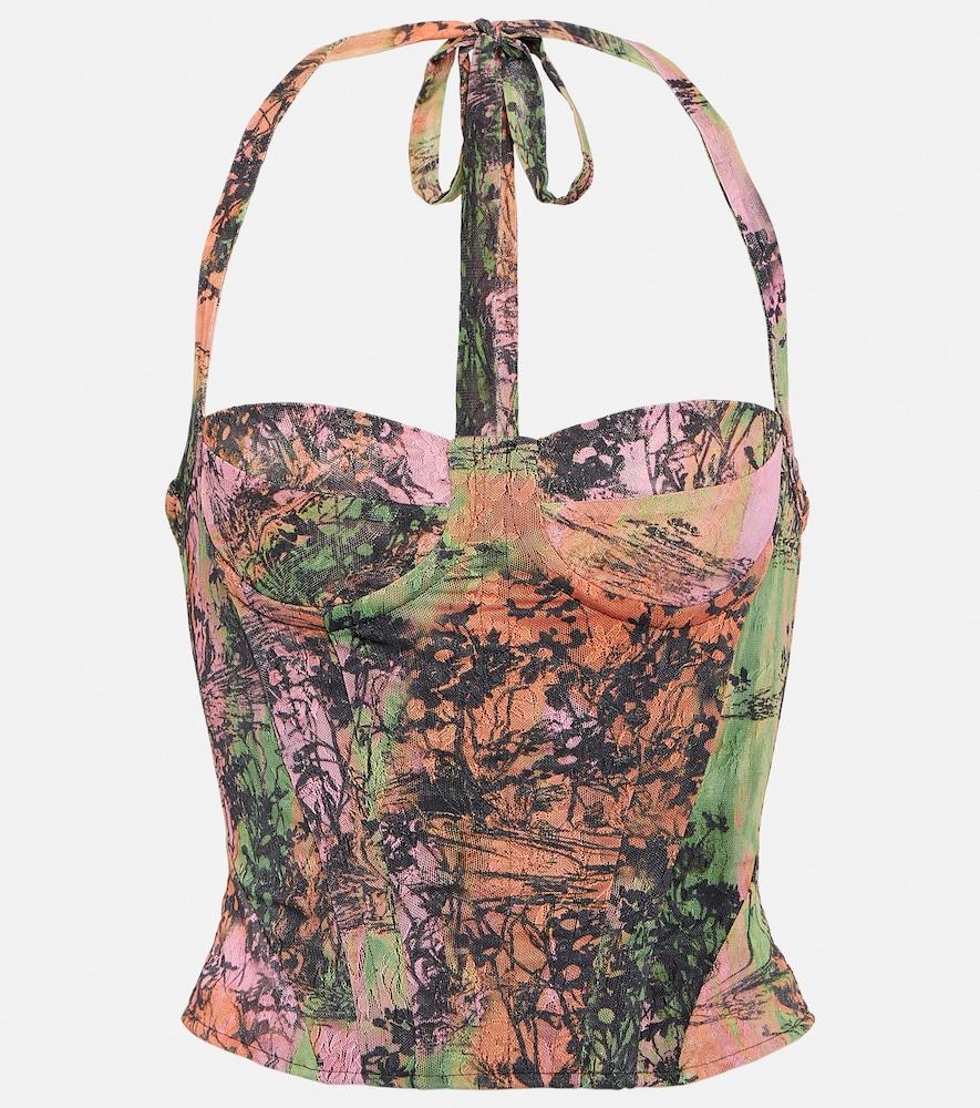roberta einer printed halterneck bustier top