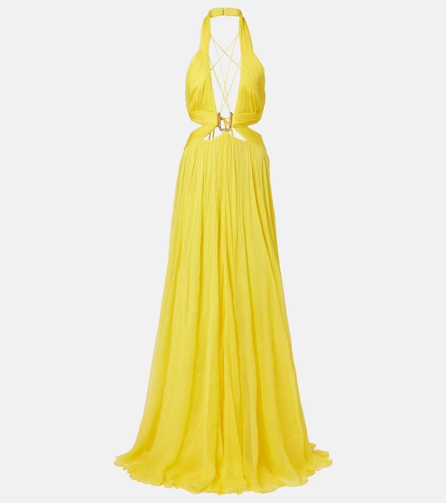roberto cavalli cutout silk chiffon gown