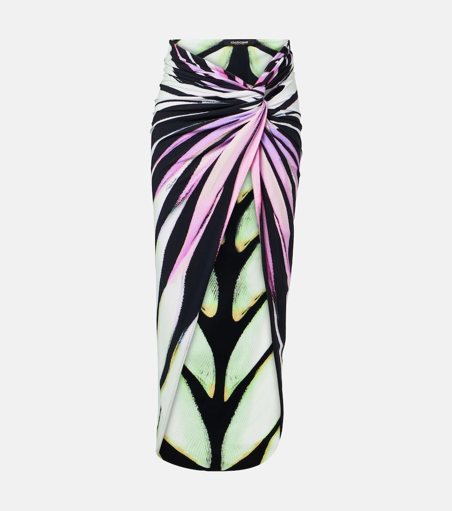 roberto cavalli gathered printed midi skirt