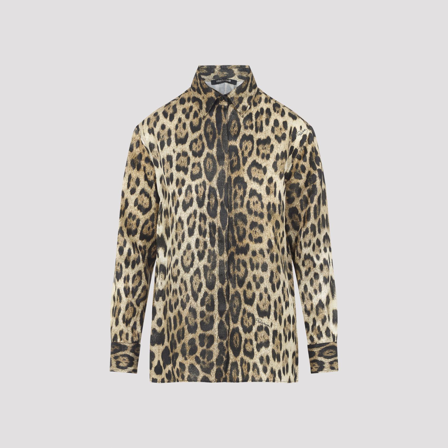 roberto cavalli jaguard print shirt nude & neutrals viscose silk polyester - women