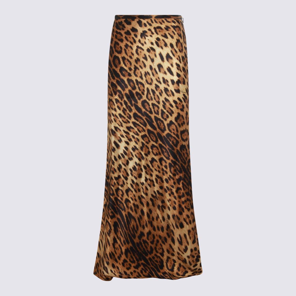 roberto cavalli leopard silk skirt