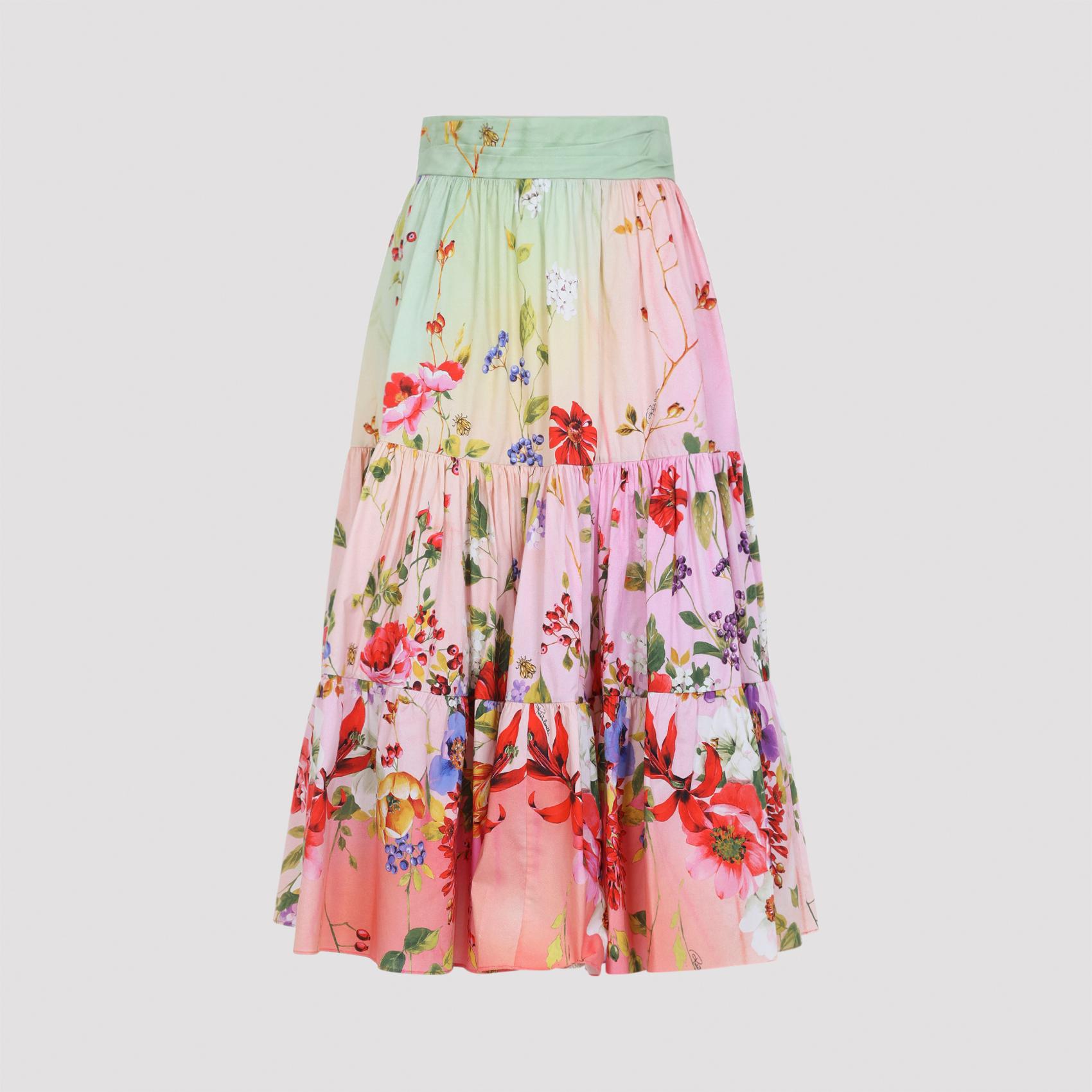 roberto cavalli miami flowers midi skirt green cotton elastane - women