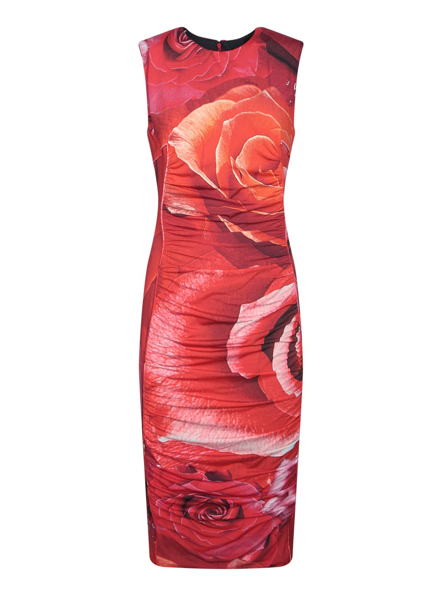 roberto cavalli midi dress with rose print