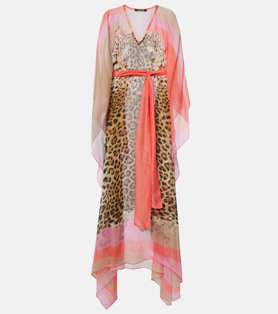 roberto cavalli printed belted silk kaftan