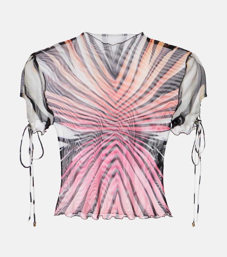 roberto cavalli printed mesh top
