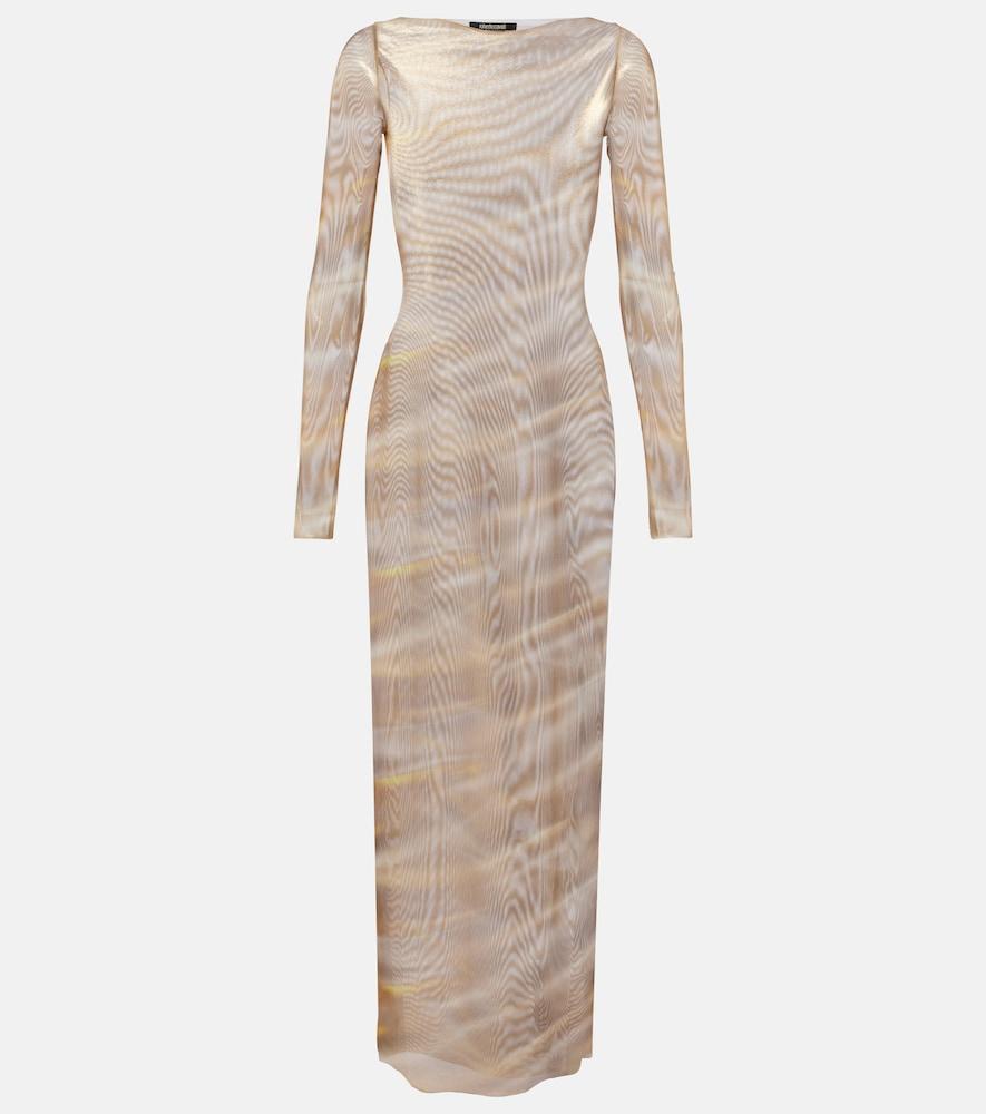roberto cavalli printed sheer maxi dress
