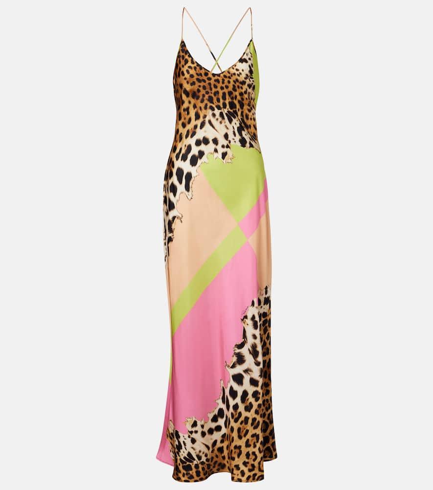 roberto cavalli printed silk slip dress