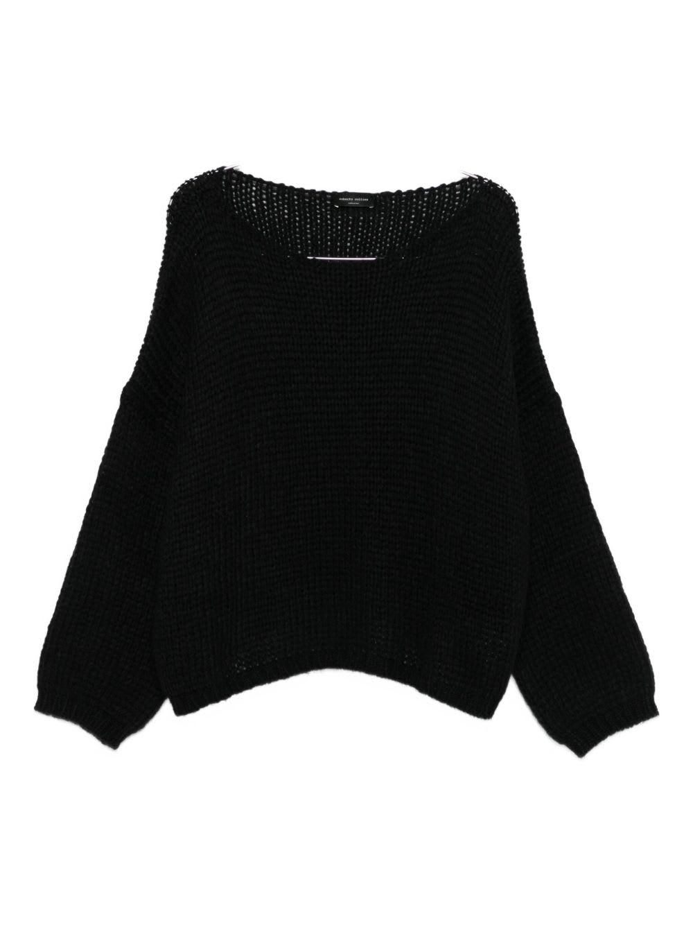 roberto collina black long-sleeved boat-neck sweater