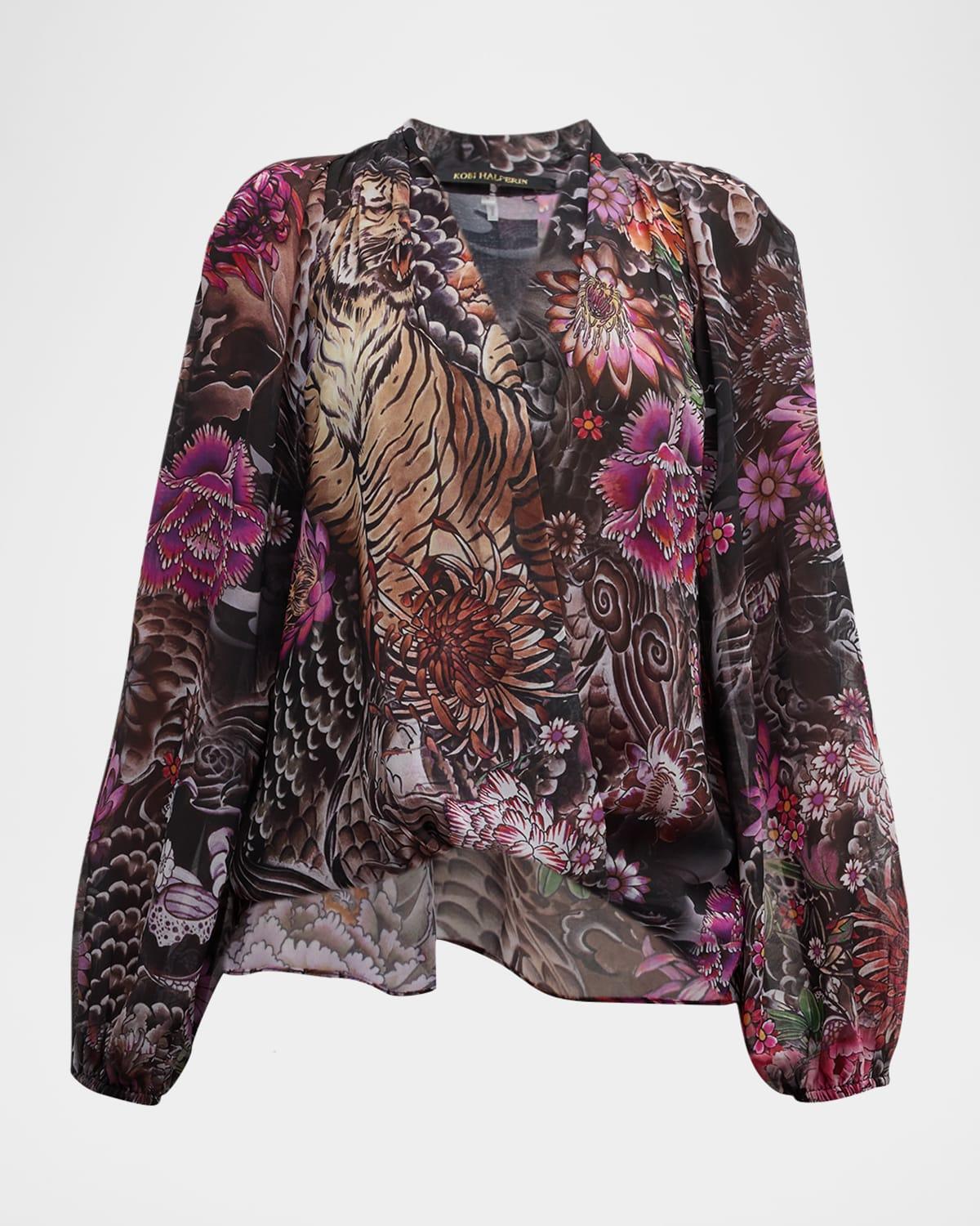 robin floral-print blouson-sleeve blouse