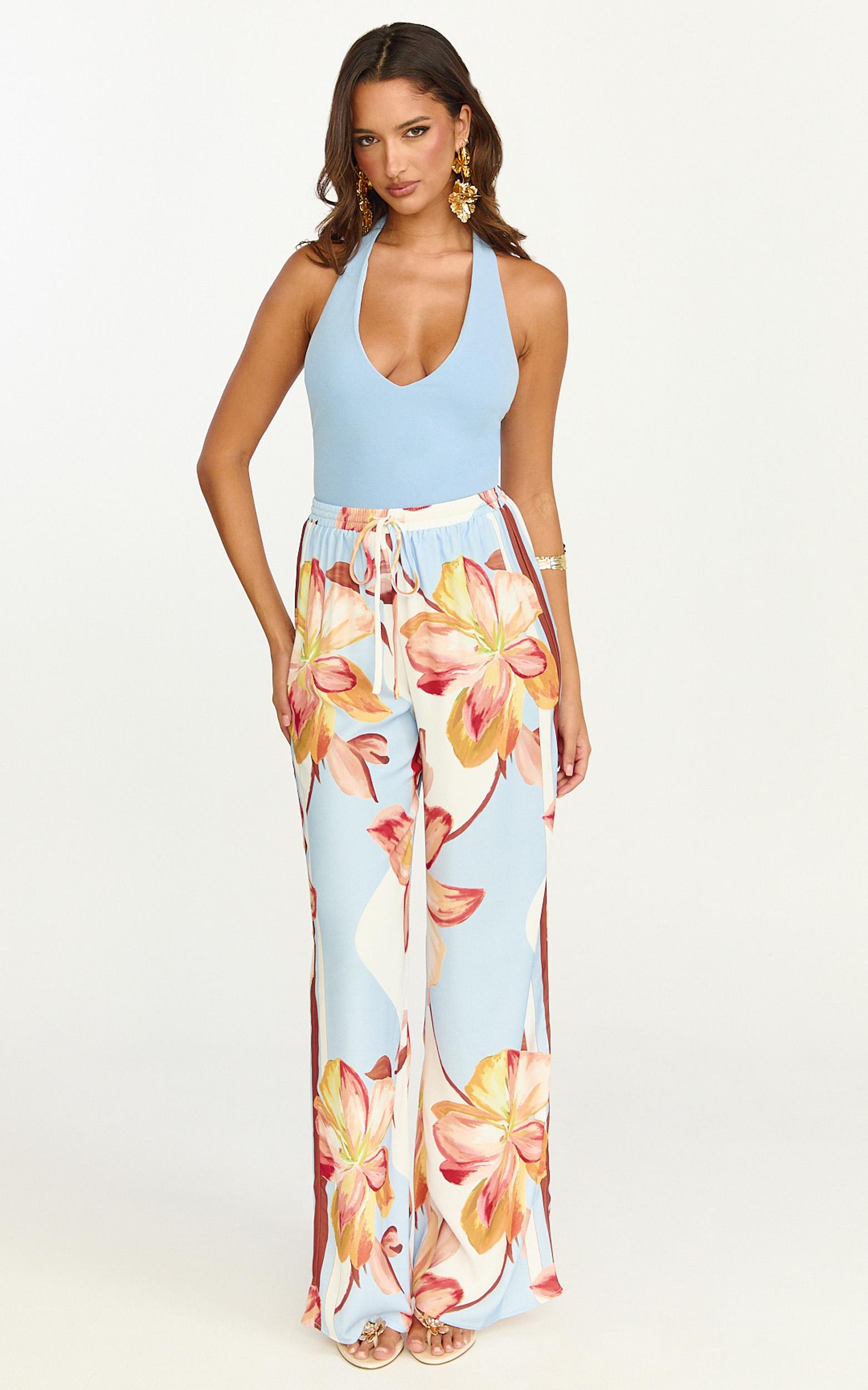 robyn pants - high elastic waist relaxed straight leg pants in cornflower blue