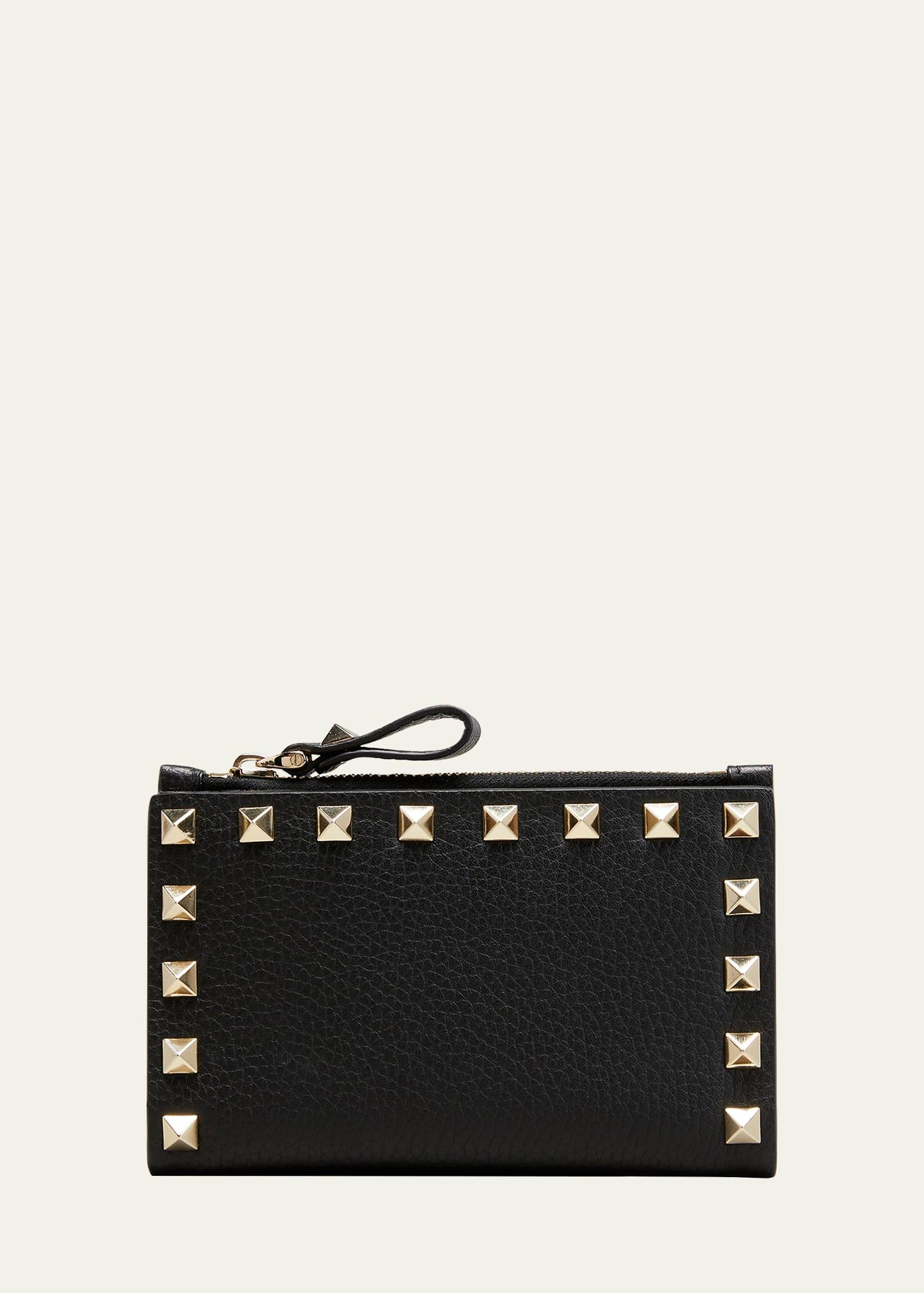 rockstud leather zip coin purse/card holder