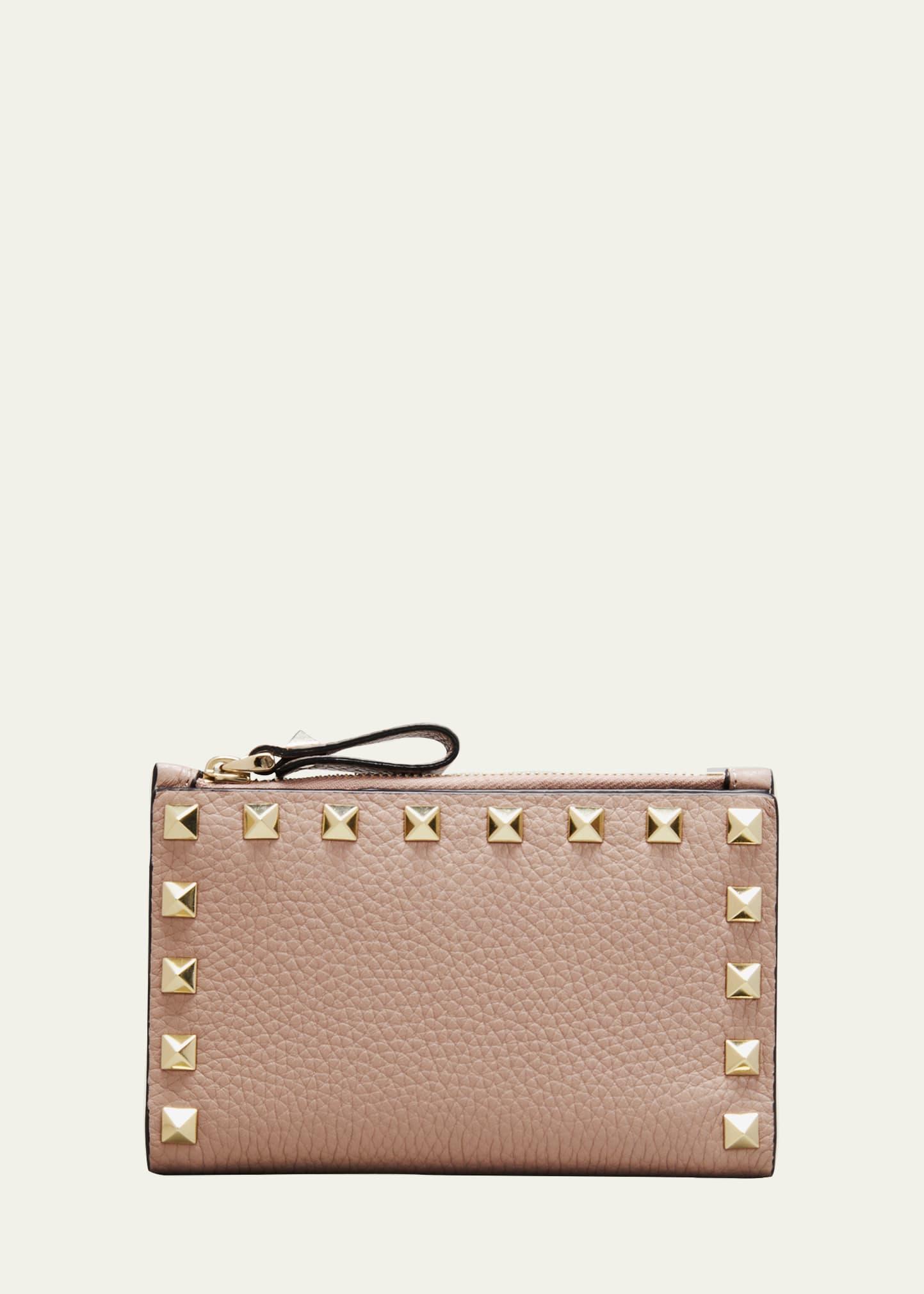 rockstud leather zip coin purse/card holder