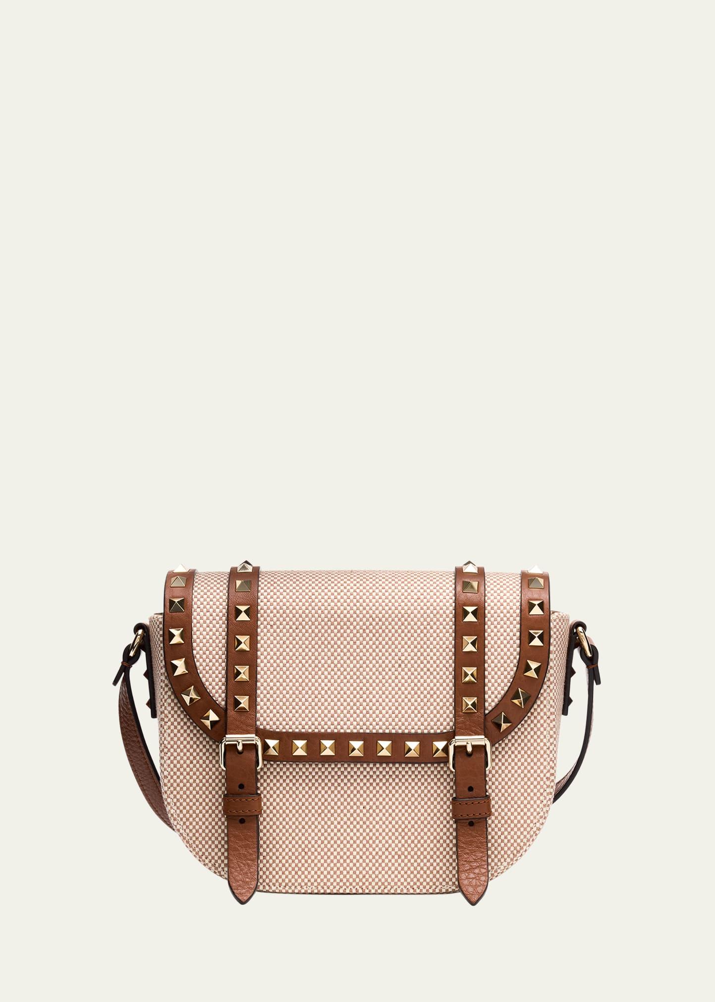 rockstud small canvas saddle crossbody bag