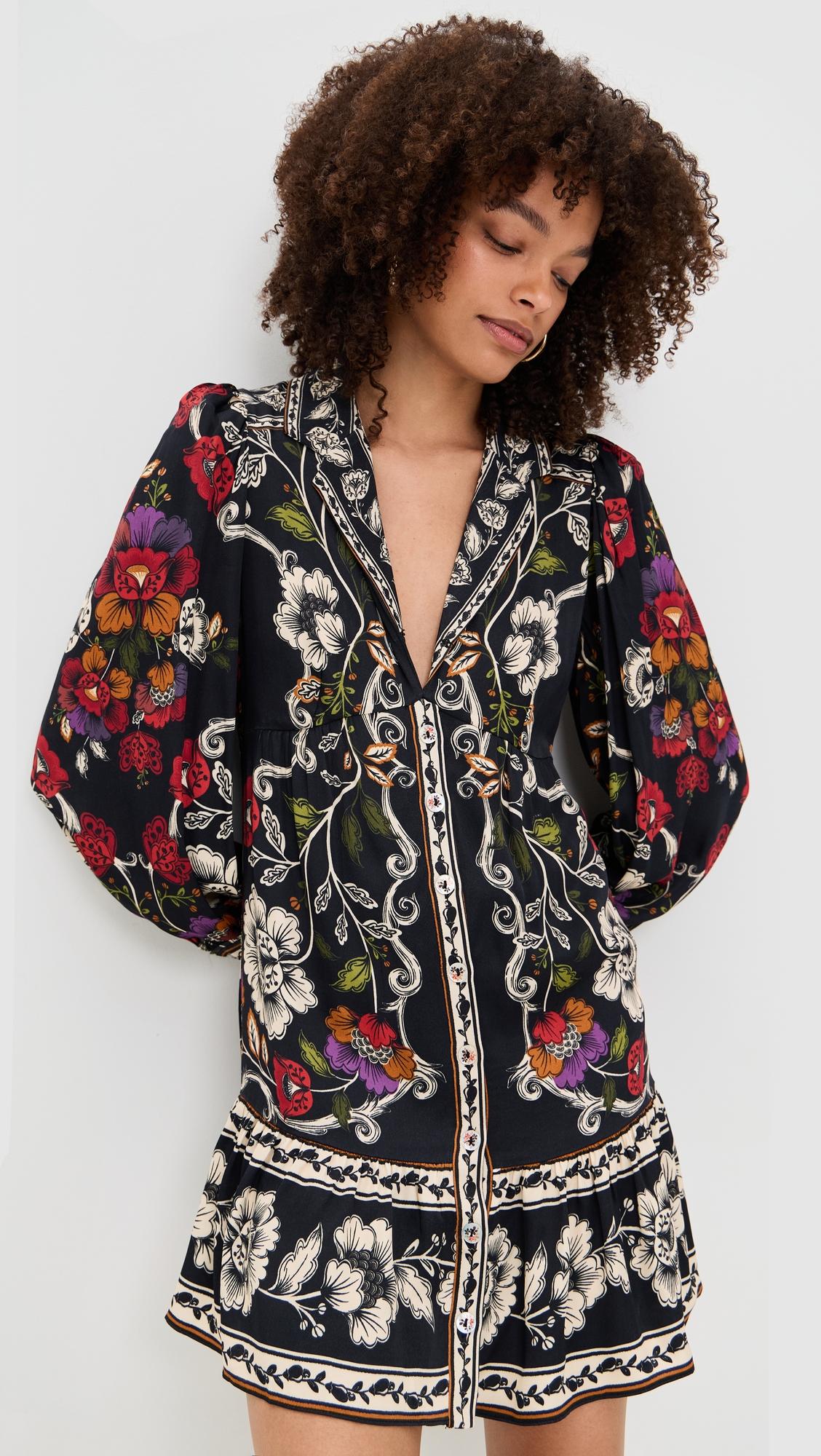 rococo flowers black mini dress