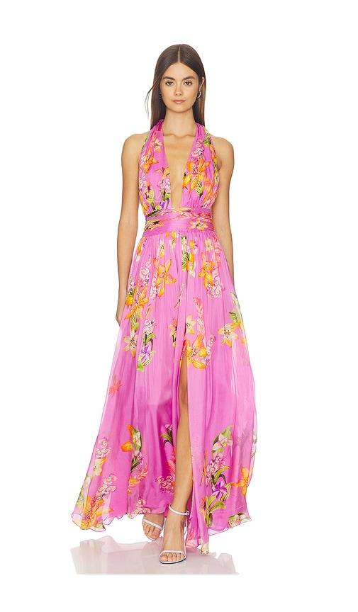 rococo sand back ties maxi dress in fuchsia.