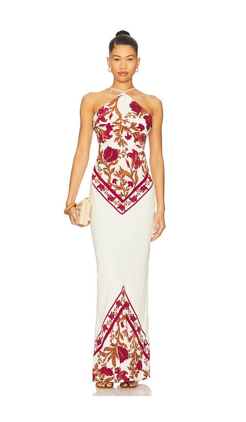 rococo sand bias halter maxi dress in ivory.