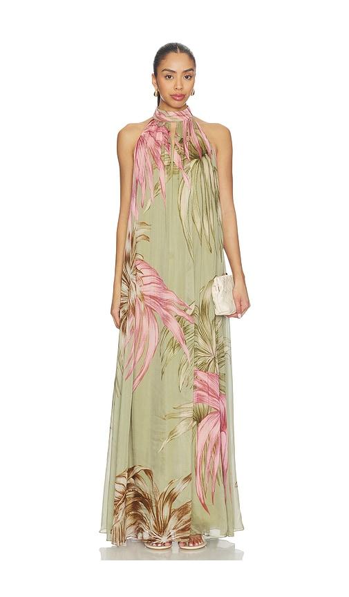 rococo sand flared maxi dress in green.