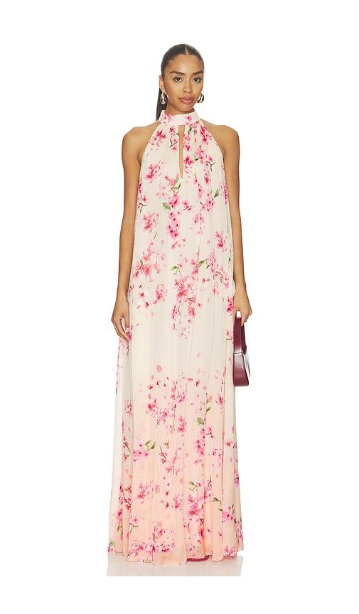 rococo sand flared maxi dress in peach.