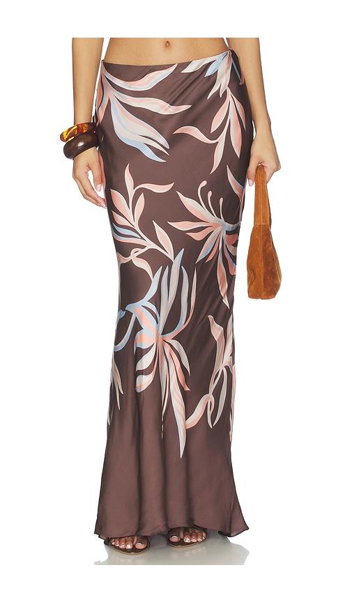 rococo sand floral maxi skirt in brown.