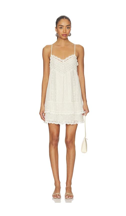 rococo sand lace detail mini dress in cream.