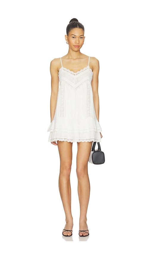 rococo sand lace detail mini dress in white.