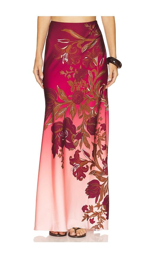 rococo sand maxi skirt in burgundy,blush.