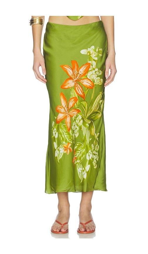 rococo sand midi skirt in green.