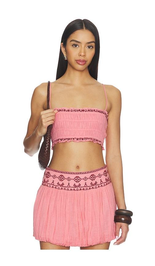 rococo sand smocking bandeau top in pink.