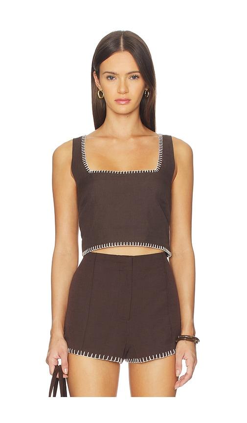 rococo sand square neck boxy top in brown.