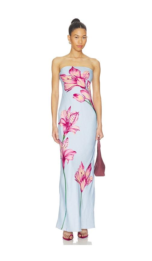 rococo sand strapless maxi dress in baby blue.