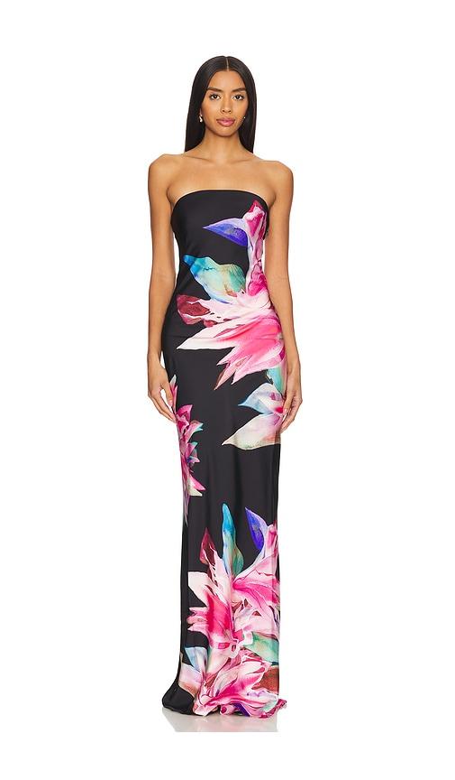rococo sand strapless maxi dress in black,blush.