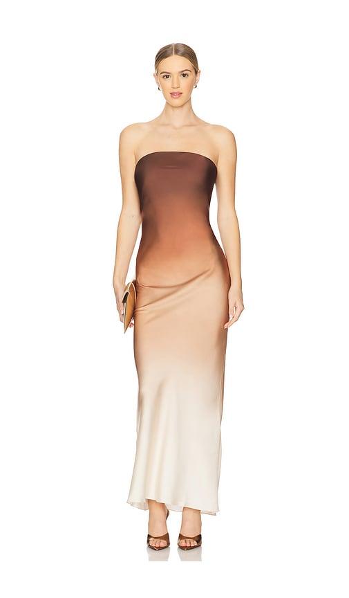 rococo sand strapless maxi dress in brown.