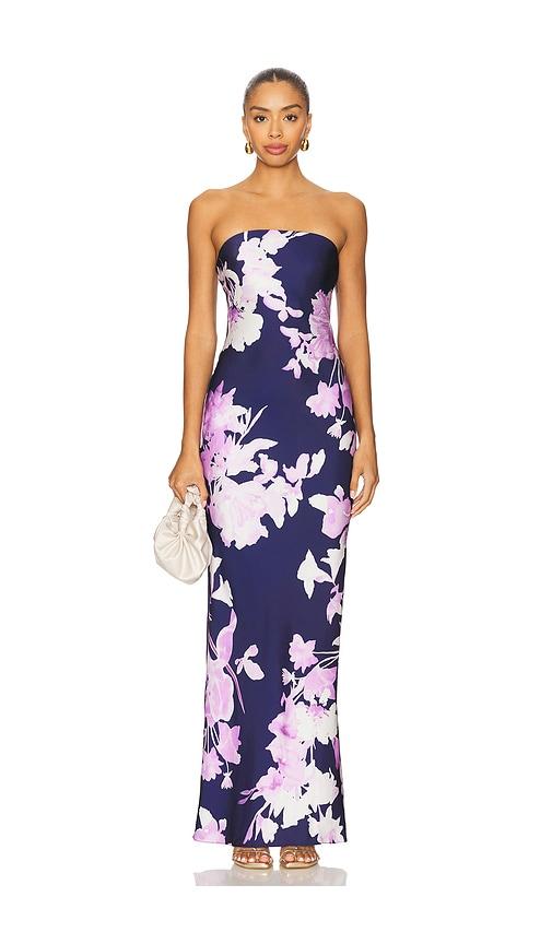 rococo sand strapless maxi dress in navy,lavender.