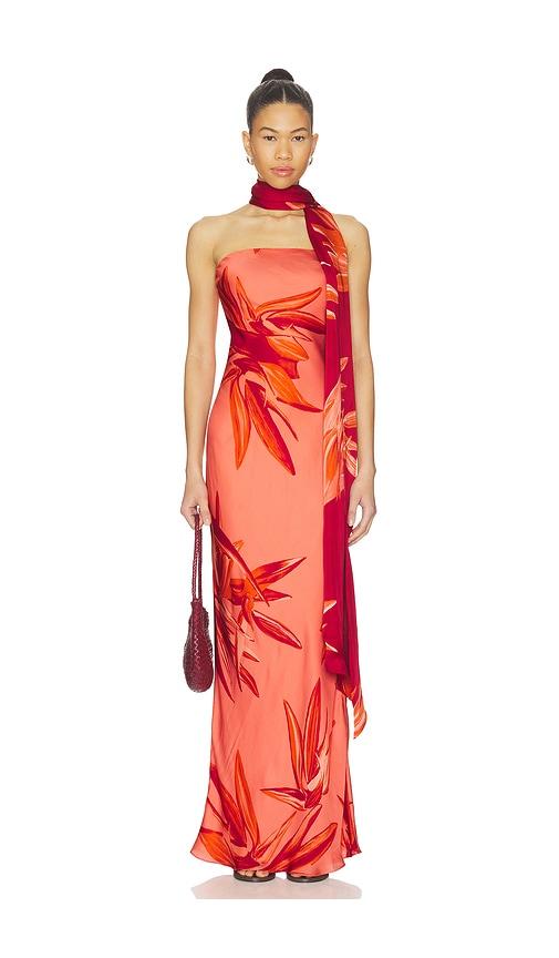 rococo sand strapless maxi dress in orange,red.