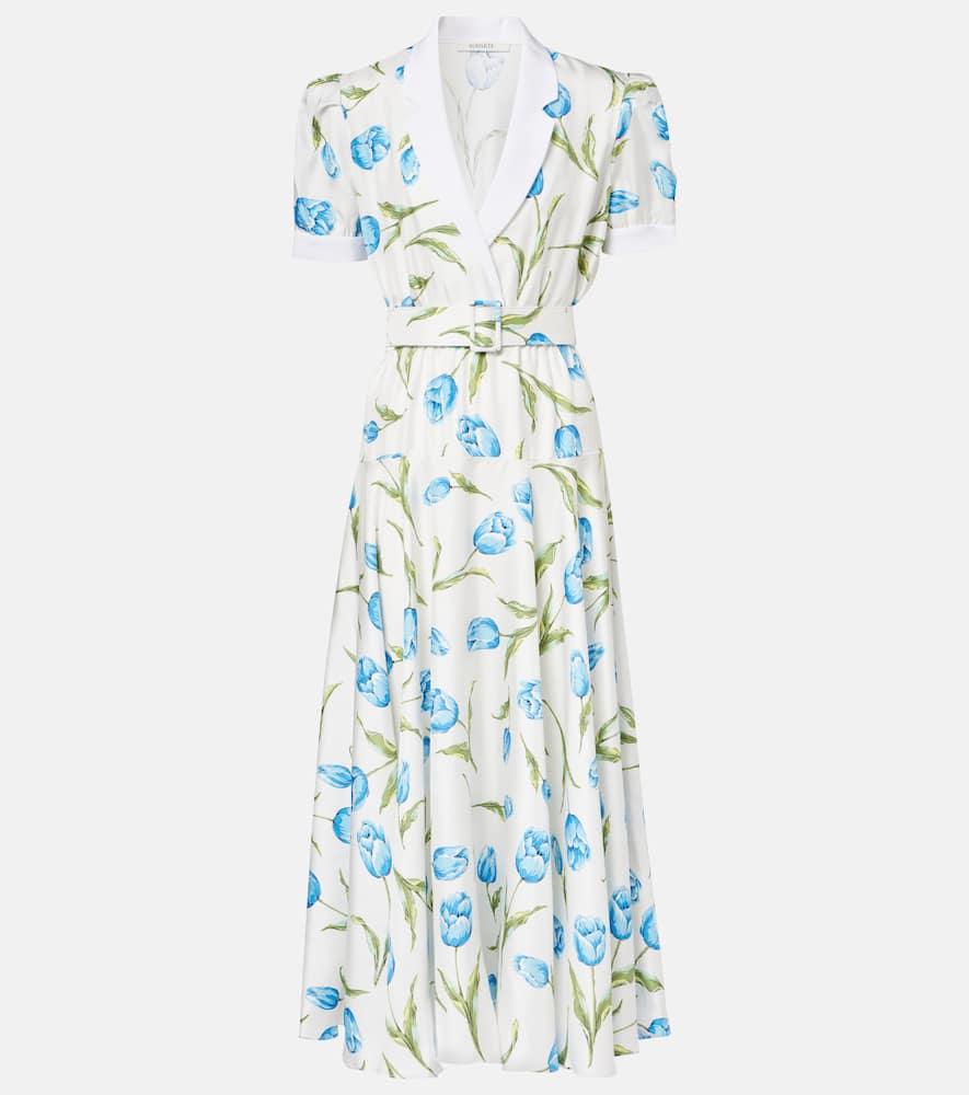 rodarte belted floral silk twill midi dress