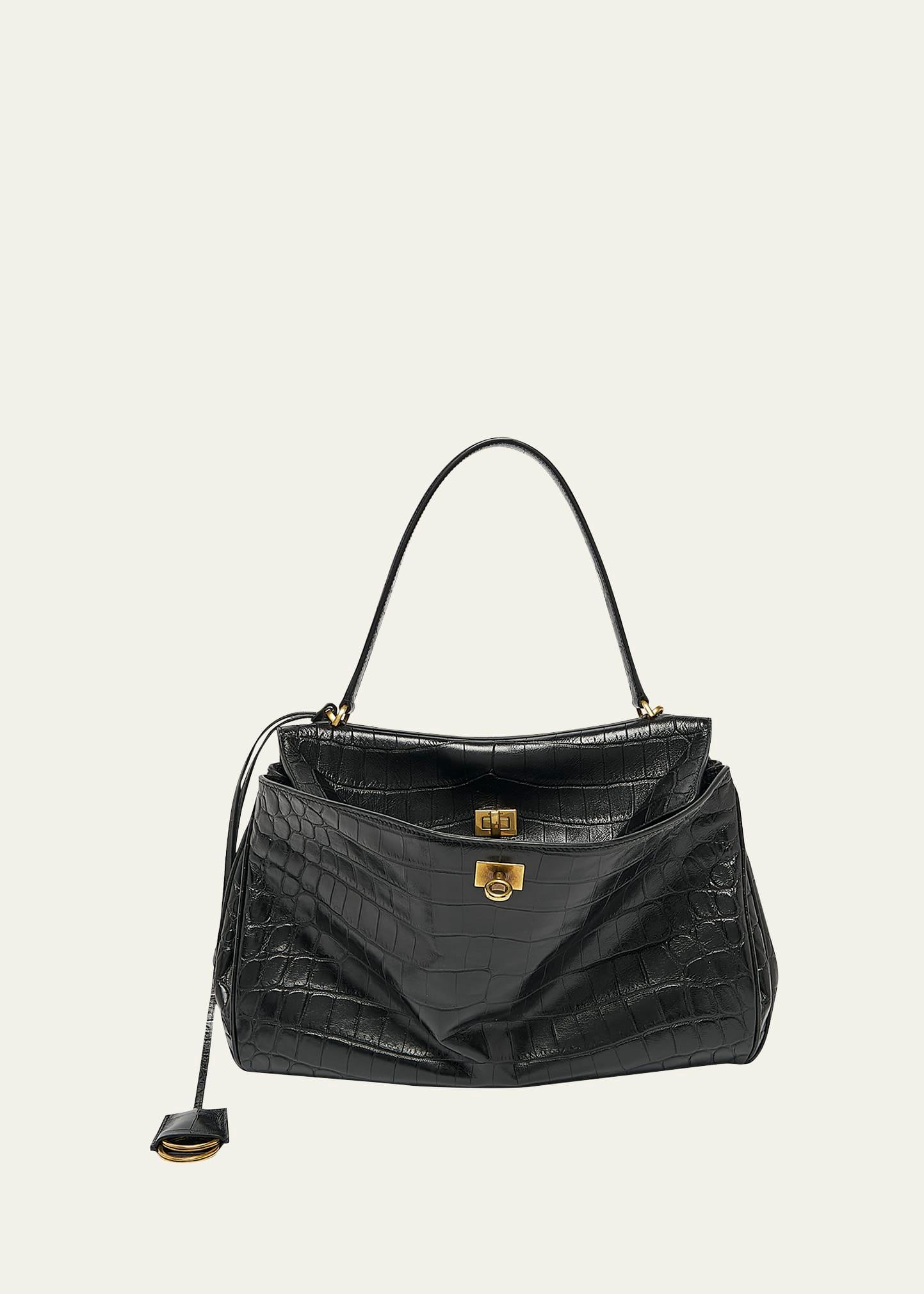 rodeo medium croc-embossed top-handle bag